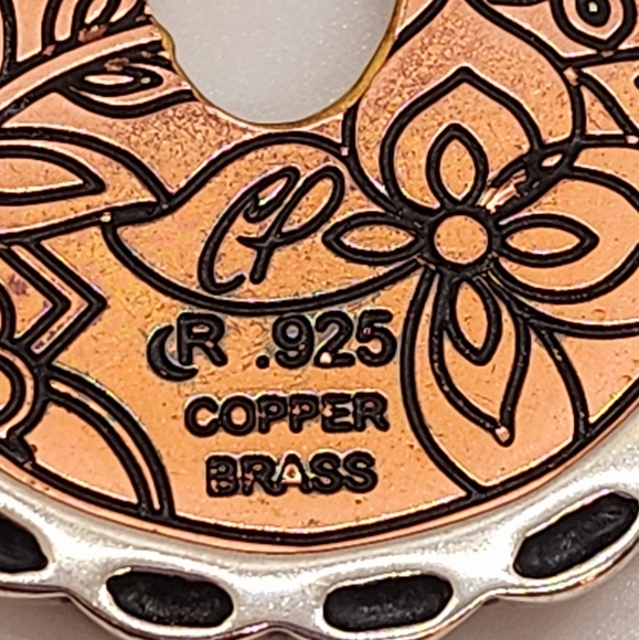 Carolyn Pollack Mixed Metal Sterling Copper Turquoise Flower Pendant Enhancer - Picture 3 of 7